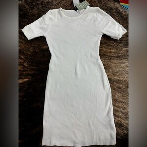 Divided White Ribbed Dress